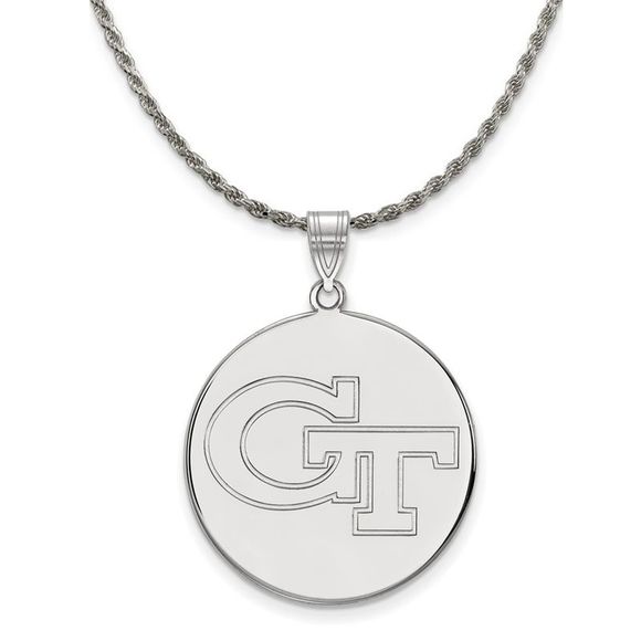 Sterling Silver Georgia Technology XL Disc Pendant Necklace - 24 Inch